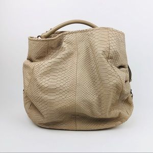 Sergio Rossi Snakeskin Embossed Nude Leather Bag